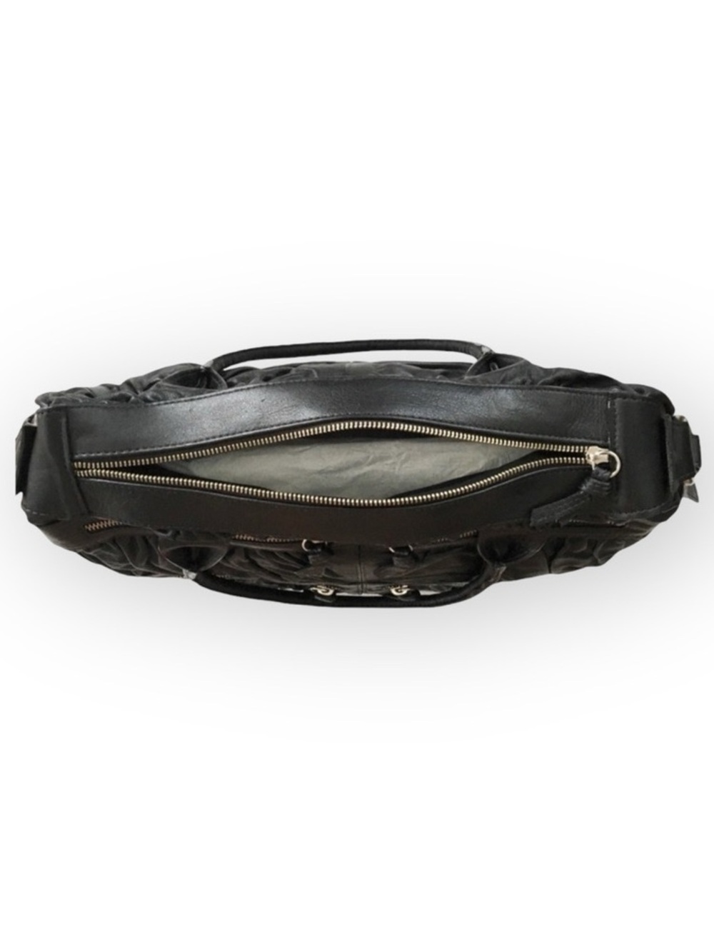 new Maria Bonita Extra ༄ Zip Pockets Leather Travel Bag ༄ Black Metallic Sheen - Picture 7 of 16
